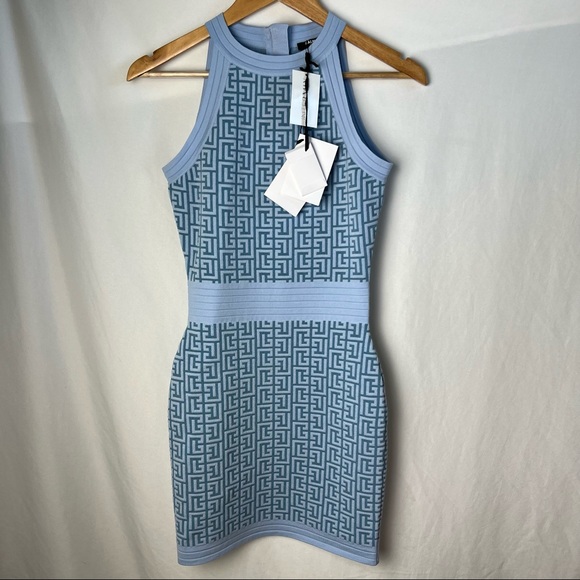 💋NWT balmain monogram knit mini dress in blue - Picture 10 of 10